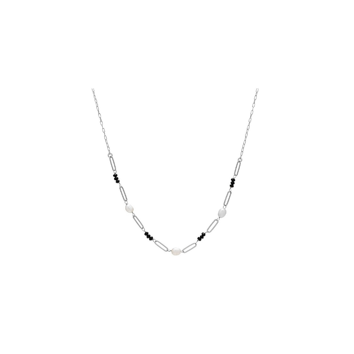 GARGANTILLA PERLA NATURAL + ONIX + ESLABON REC - GA1703R/36/10