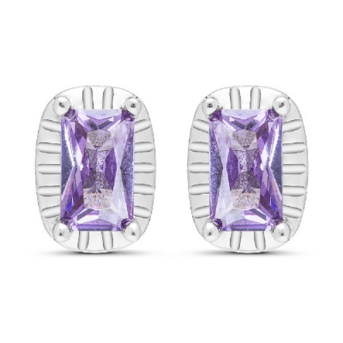 PENDIENTE CZ RECTANGULAR BORDE PLATA - PE6057R/01