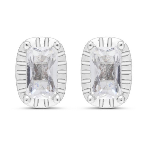 PENDIENTE CZ RECTANGULAR BORDE PLATA - PE6057R/04