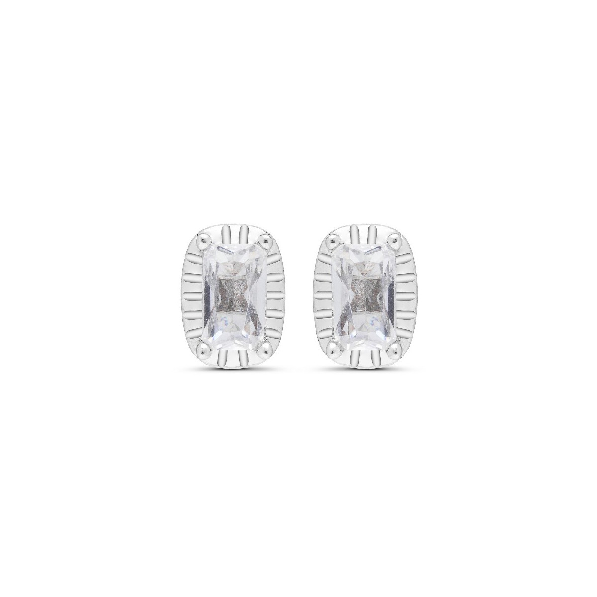 PENDIENTE CZ RECTANGULAR BORDE PLATA - PE6057R/04