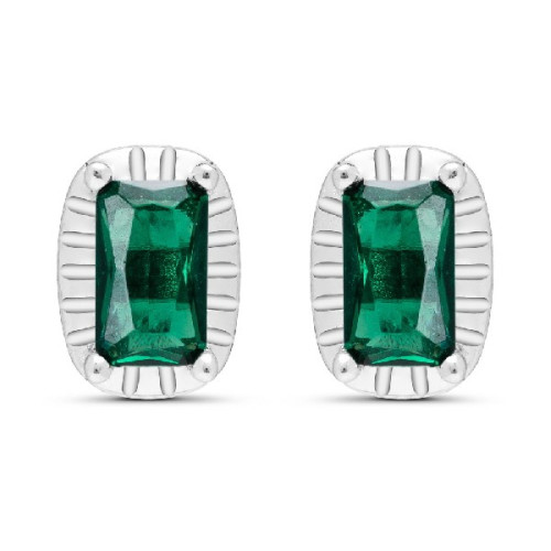 PENDIENTE CZ RECTANGULAR BORDE PLATA - PE6057R/16