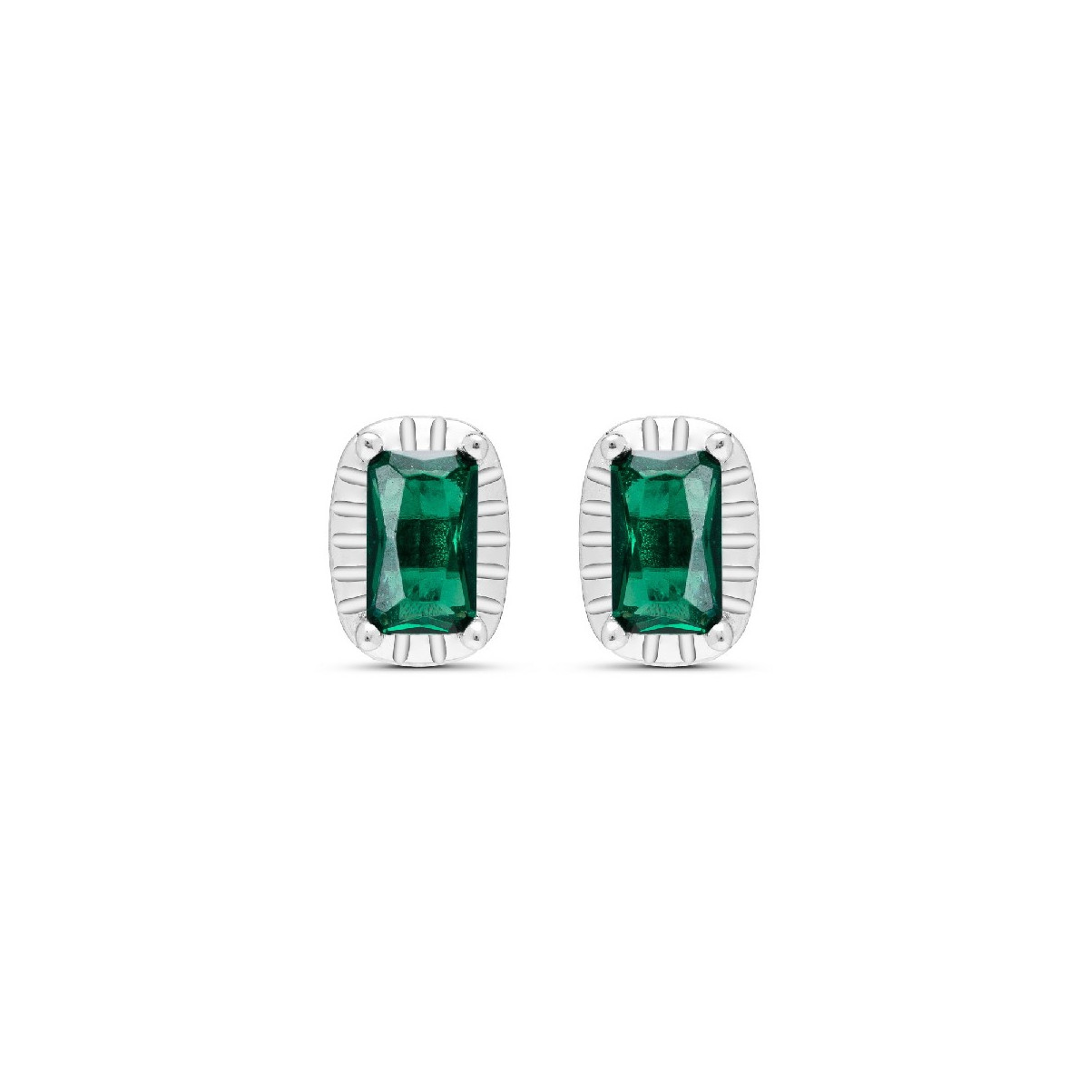 PENDIENTE CZ RECTANGULAR BORDE PLATA - PE6057R/16