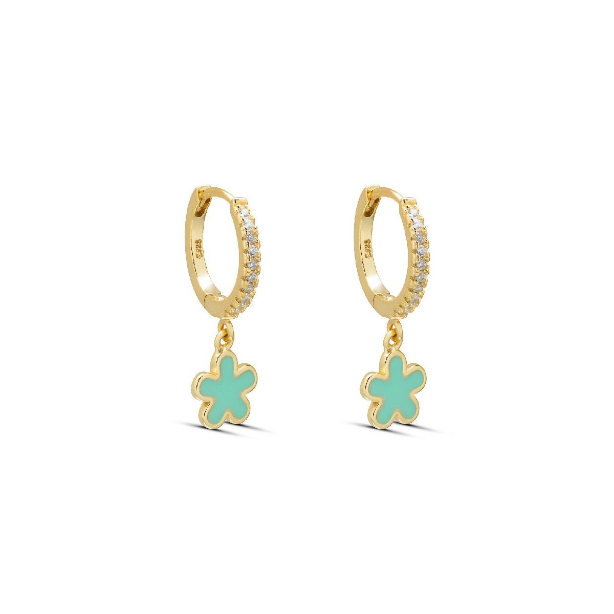 PENDIENTE ARO CON CIRCONITAS Y FLOR ESMALTE COLGANDO - PE6068CH/04/23