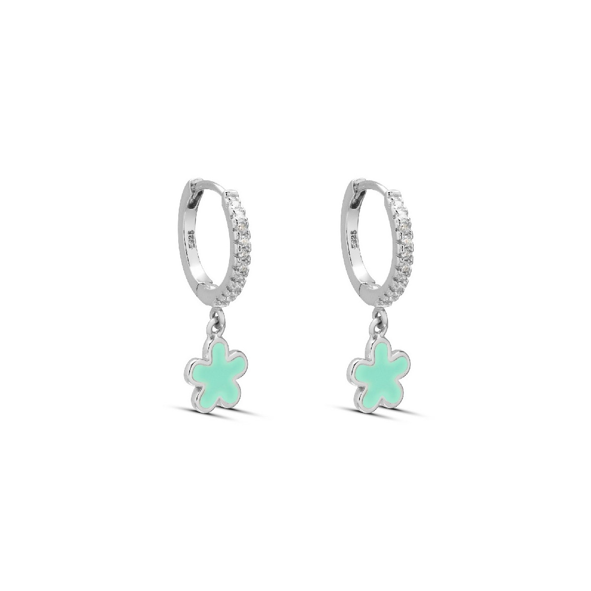 PENDIENTE ARO CON CIRCONITAS Y FLOR ESMALTE COLGANDO - PE6068R/04/23