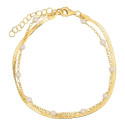 PULSERA DOBLE PLANA + CADENA CON PERLAS - PU5425CH
