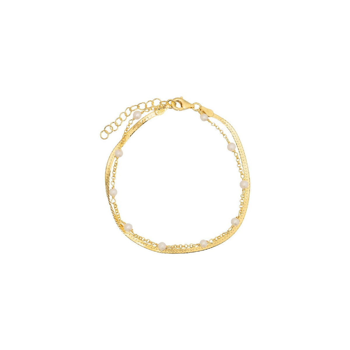 PULSERA DOBLE PLANA + CADENA CON PERLAS - PU5425CH