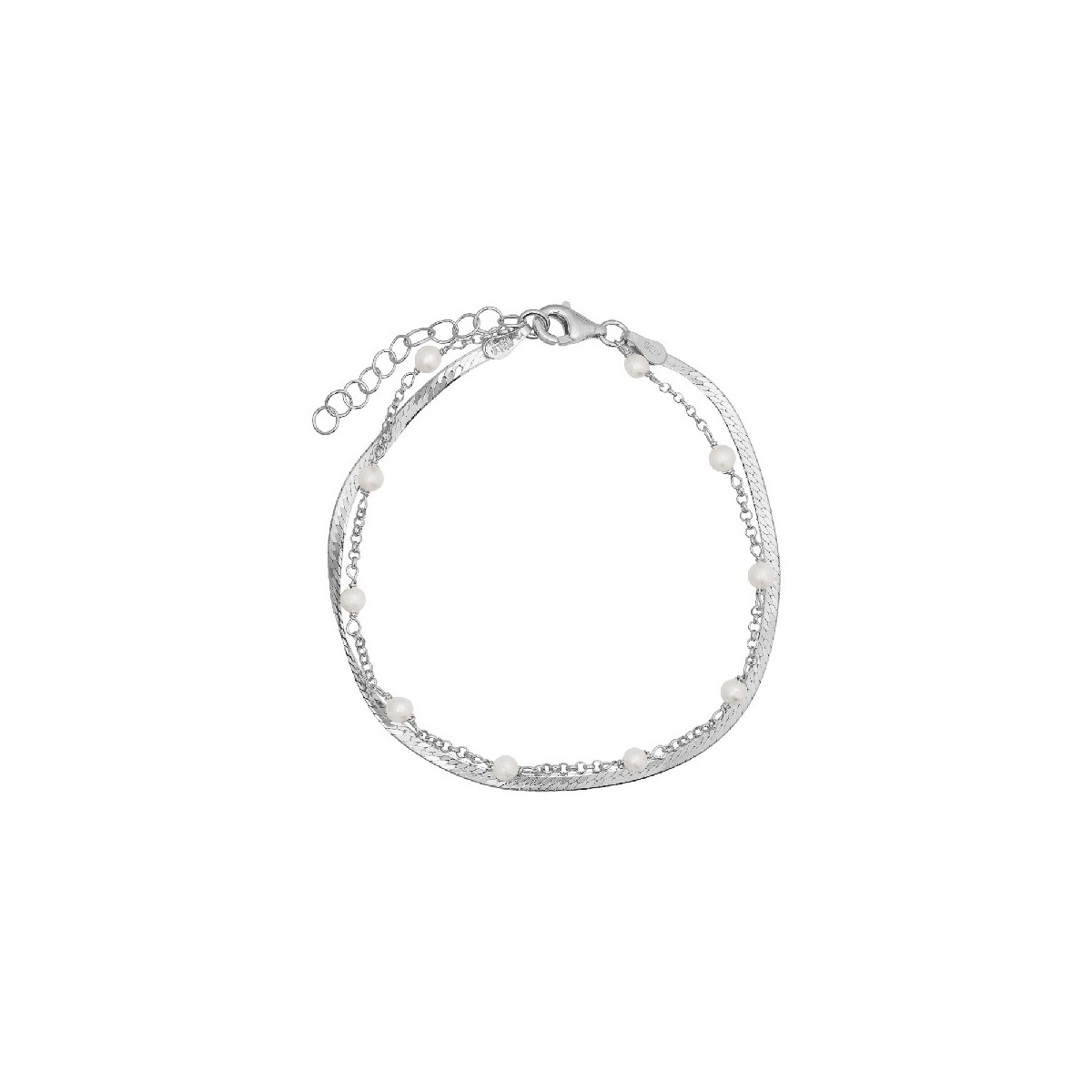 PULSERA DOBLE PLANA + CADENA CON PERLAS - PU5425R