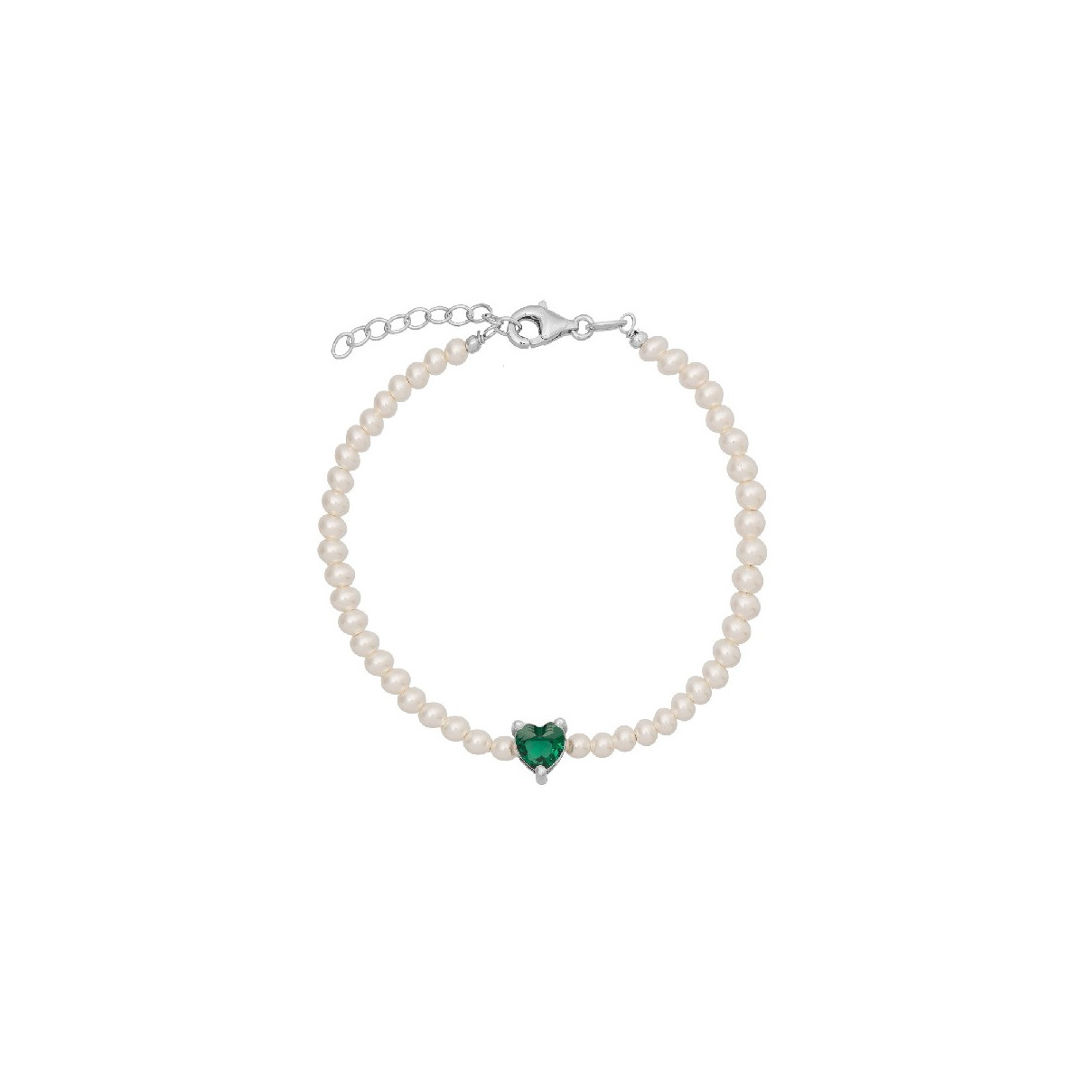 PULSERA PERLAS CON CZ CORAZON CENTRO - PU5434R/16