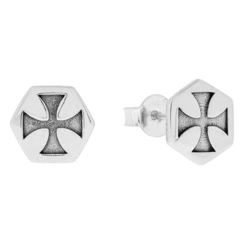 PENDIENTE HEXAGONO CRUZ TEMPLARIA OXIDO - PE5692
