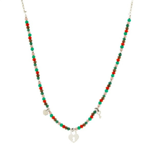 GARGANTILLA PIEDRAS COLORES + CANDADO COLGANDO - GA1734R/24