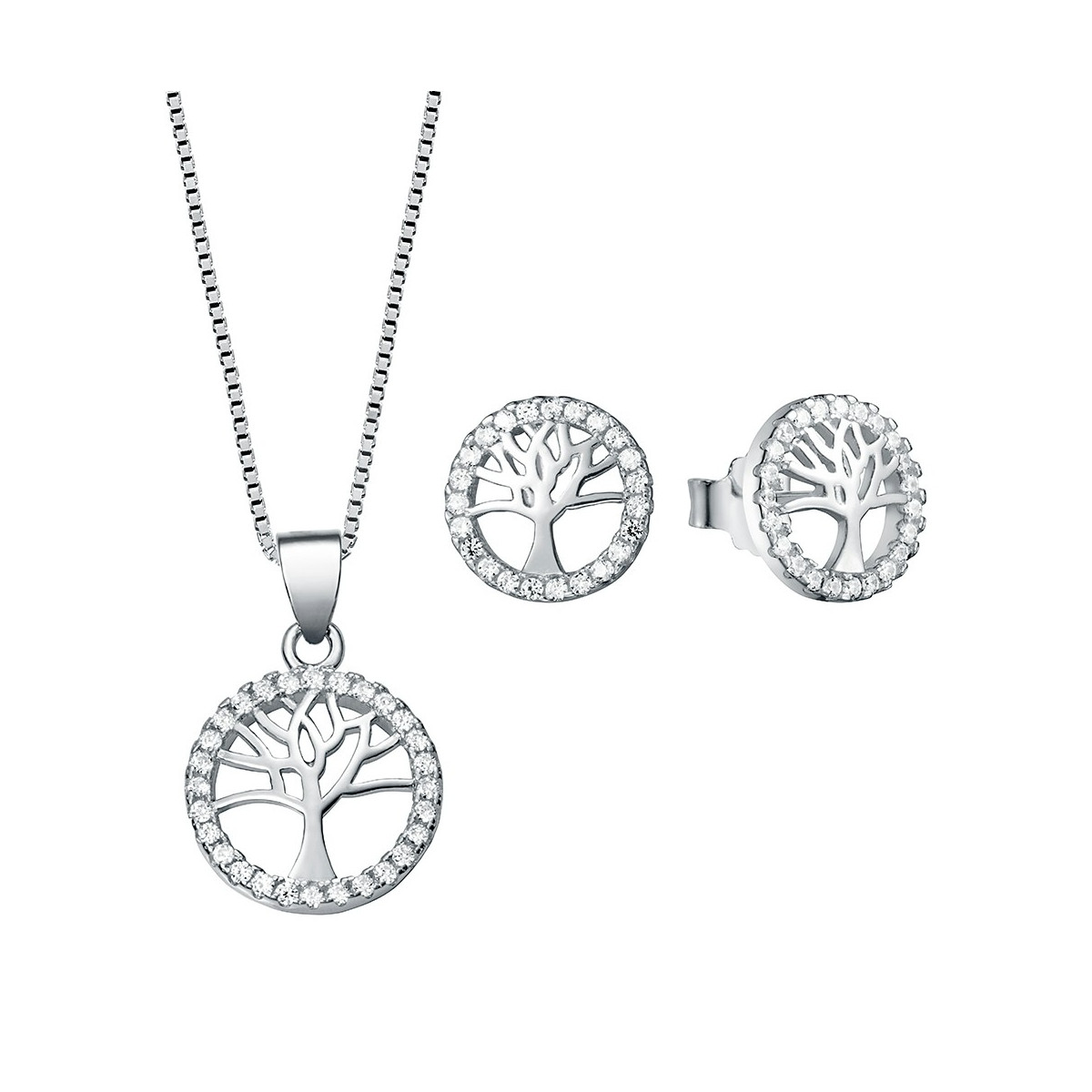 JUEGO ARBOL DE LA VIDA BORDE CIRCONITAS, COLGANTE CON CADENA. - JU2904