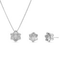 JUEGO FLOR PLATA LISA, COLGANTE CON CADENA. - JU2983