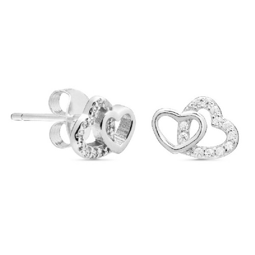 PENDIENTE DOBLE CORAZON LISO + CIRCONITA - PE5083