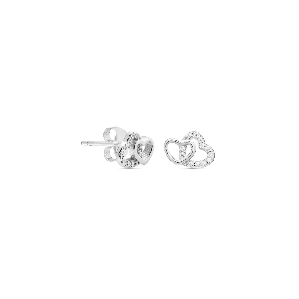 PENDIENTE DOBLE CORAZON LISO + CIRCONITA - PE5083