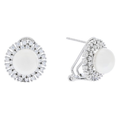 PENDIENTE OMEGA PERLA BORDE CON CIRCONITAS - PE6254R
