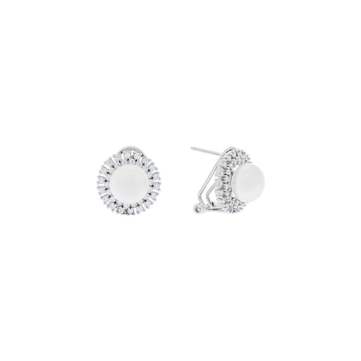 PENDIENTE OMEGA PERLA BORDE CON CIRCONITAS - PE6254R