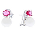 PENDIENTE OMEGA PERLA 3 CIRCONITAS ARRIBA - PE6270R/13