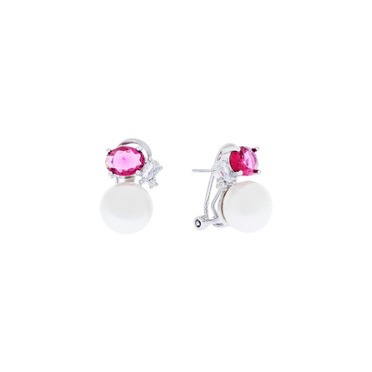 PENDIENTE OMEGA PERLA 3 CIRCONITAS ARRIBA - PE6270R/13