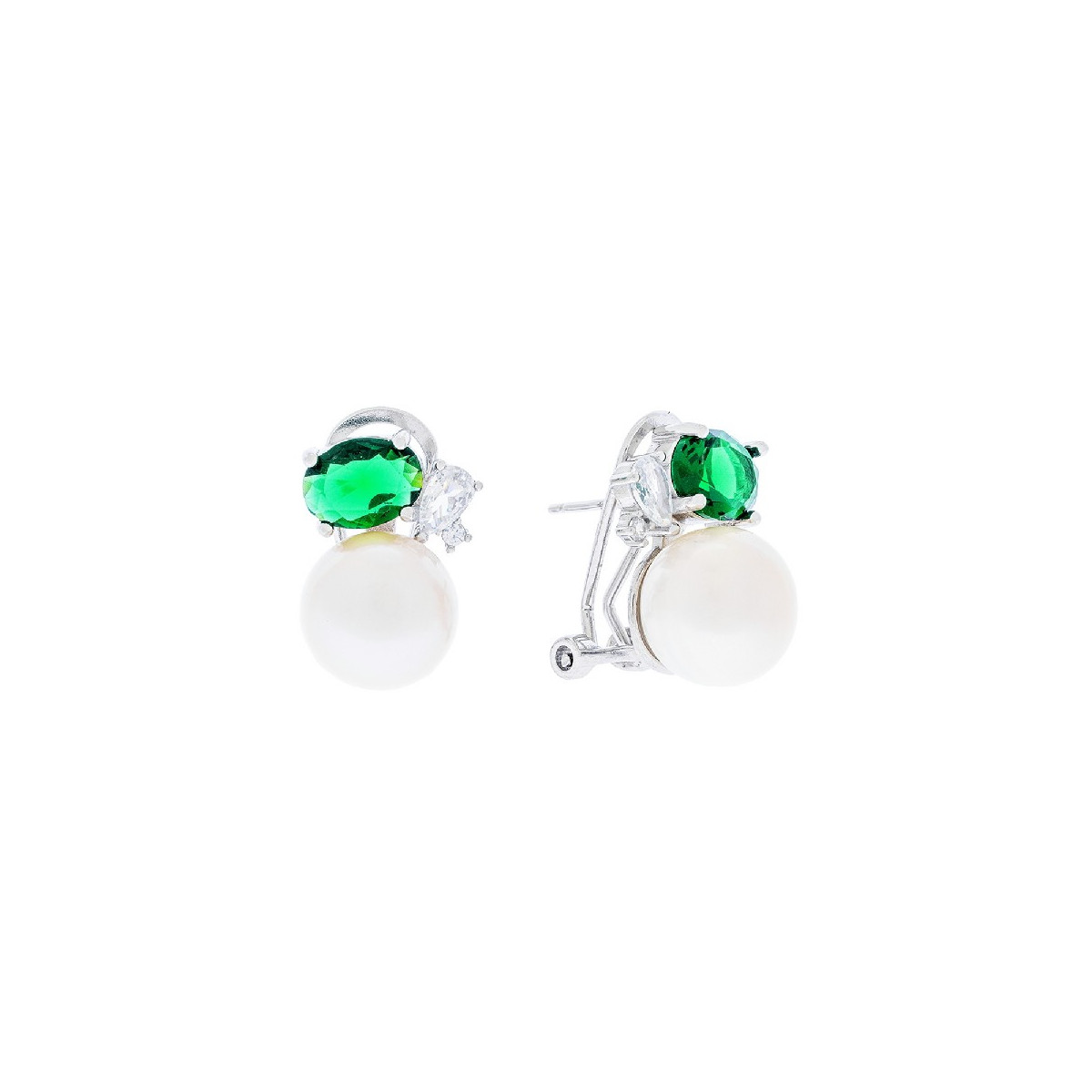 PENDIENTE OMEGA PERLA 3 CIRCONITAS ARRIBA - PE6270R/16