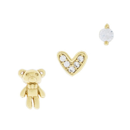 PE. SET 3UDS  OSITO, CORAZON CZ + CZ  - PE6327CH