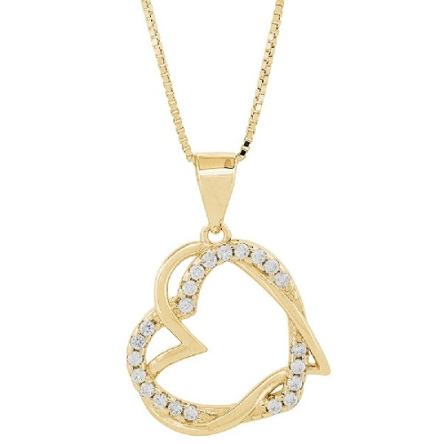 COLG. SILUETA DOBLE CORAZON CZ + CADENA - CO2956CH