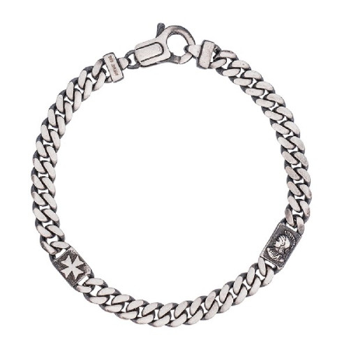 PULSERA BARBADA PLATA OXIDO CRUZ + GUERRERO - PU5687OX