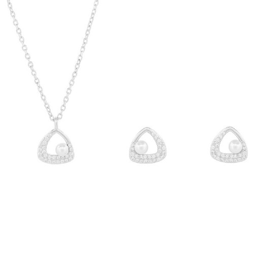 JUEGO TRIANGULO CZ CENTRO PERLA - JU3127R