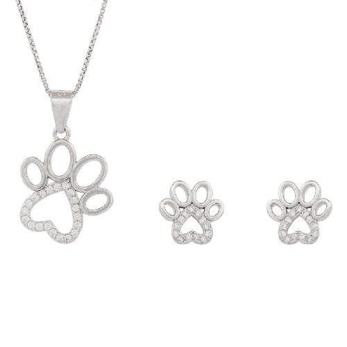 JUEGO HUELLA PERRO CALADA CORAZON CZ - JU3138R