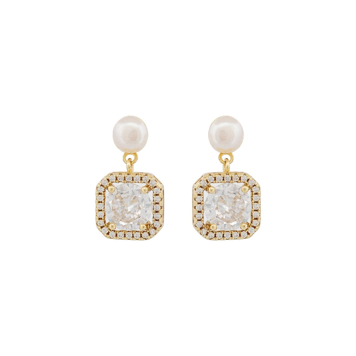 PENDIENTE PERLA CON CUADRADO CZ PRESION - PE6634CH