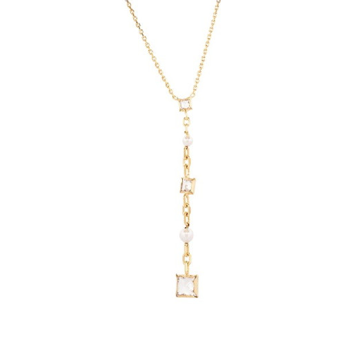 GARG. CZ CUADRADA + PERLA EN FORMA DE Y - GA1892CH