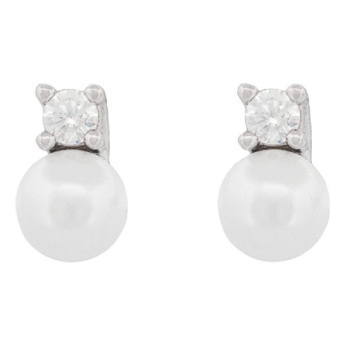 PENDIENTE PERLA 4MM CZ 2MM 4 GARRAS - PE5592