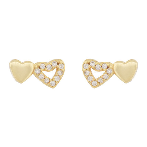 PENDIENTE 2 CORAZONES LISO Y CZ CALADO - PE6799CH