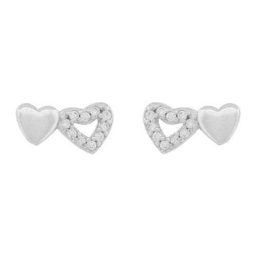PENDIENTE 2 CORAZONES LISO Y CZ CALADO - PE6799R