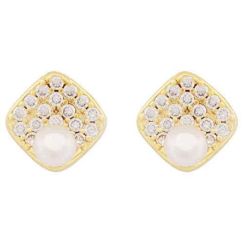 PENDIENTE CUADRADO CZ CON PERLA NATURAL - PE6811CH