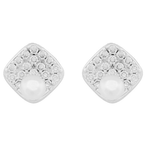 PENDIENTE CUADRADO CZ CON PERLA NATURAL - PE6811R