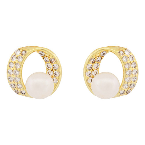 PENDIENTE CIRCULO CZ CON PERLA NATURAL - PE6813CH