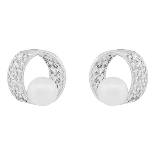 PENDIENTE CIRCULO CZ CON PERLA NATURAL - PE6813R