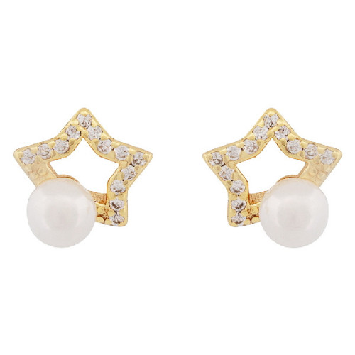 PE. ESTRELLA CALADA CZ CON PERLA - PE6828CH
