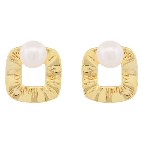 PENDIENTE CUADRADO + PERLA NATURAL - PE6849CH