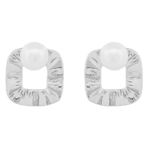 PENDIENTE CUADRADO + PERLA NATURAL - PE6849R