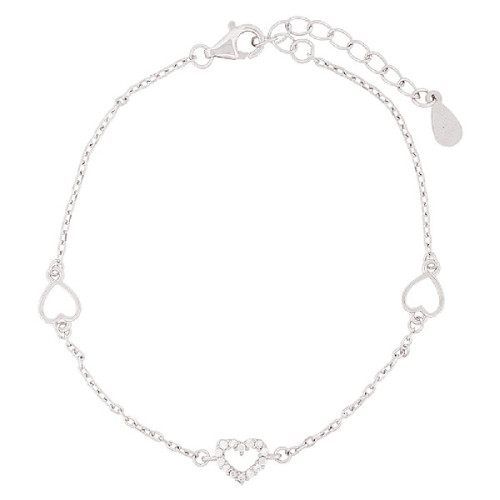 PULSERA 3 CORAZONES LISOS Y CZ - PU5910R