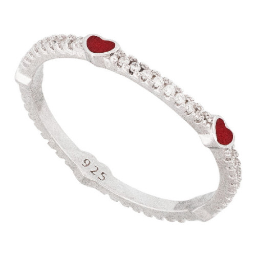 SORTIJA 5 CORAZONES ESMALTE ROJO + CZ - SO1671R