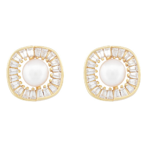 PE. CUADRADO BORDE CZ BAGUETTE + PERLA N - PE6903CH