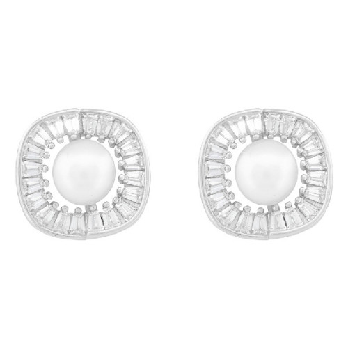 PE. CUADRADO BORDE CZ BAGUETTE + PERLA N - PE6903R