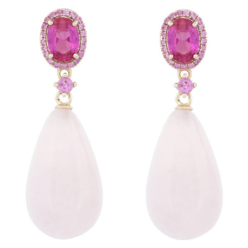 PENDIENTE CABEZA CZ OVAL + CUARZO ROSA - PE6936CH/14