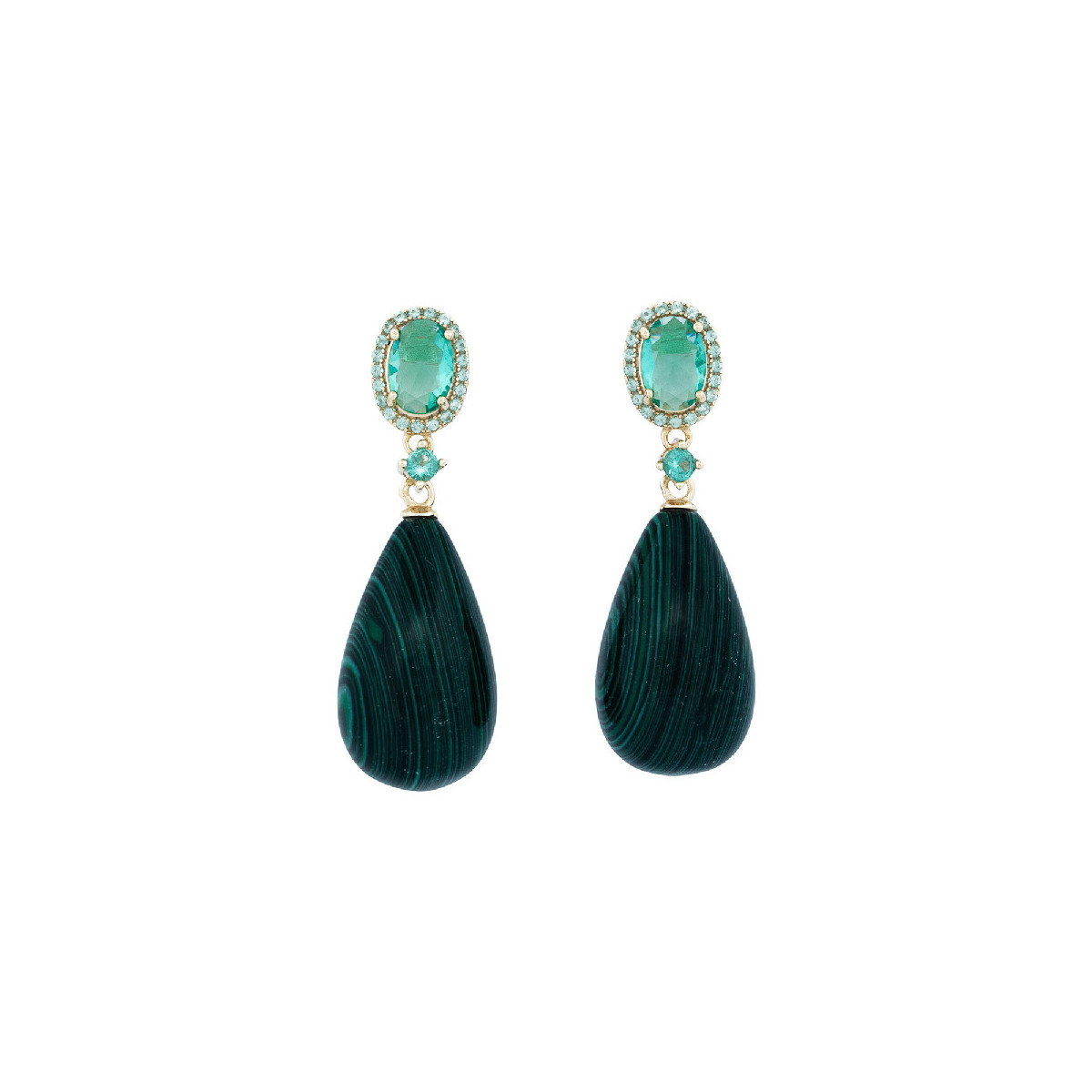 PENDIENTE CABEZA CZ OVAL + MALAQUITA - PE6936CH/37