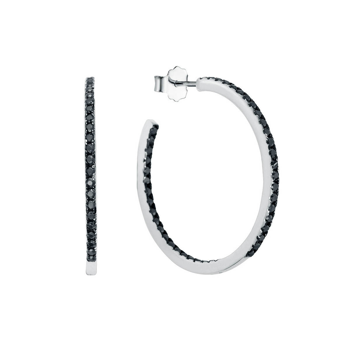 PENDIENTE ARO 50MM RODIO CZ NEGRA - PE4558R/10