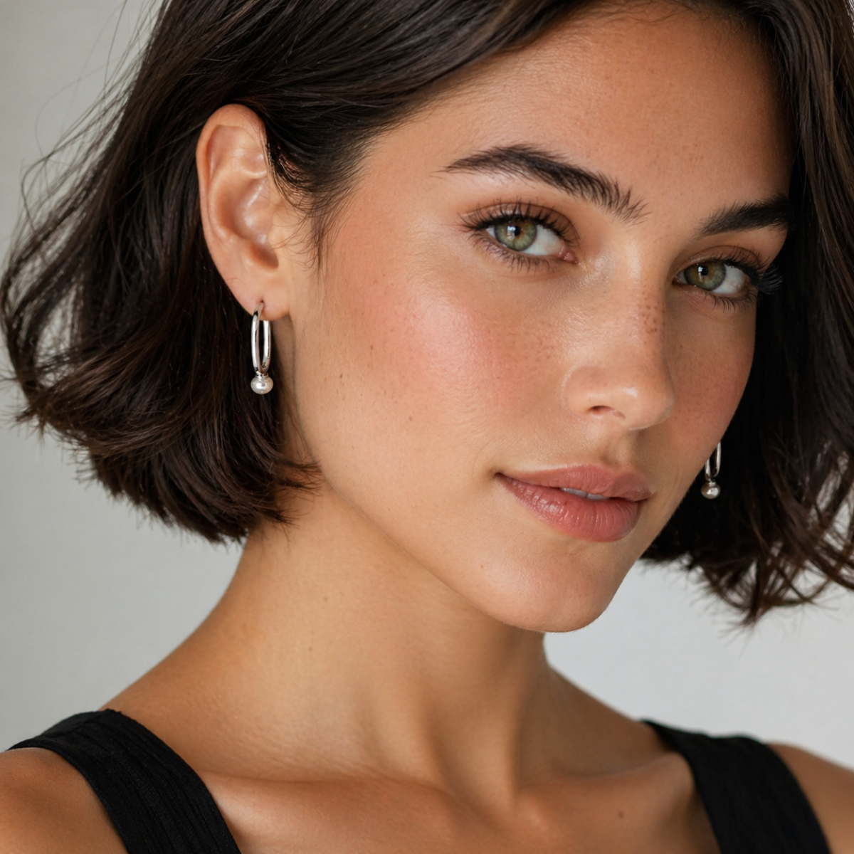 PENDIENTE ARO RECTANGULAR PERLA NATURAL - PE7104R