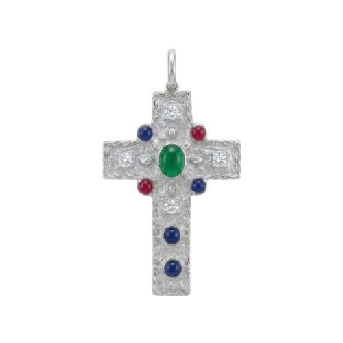 COLGANTE CRUZ CZ Y ESMALTE RODIO 30 MM - CO3061R