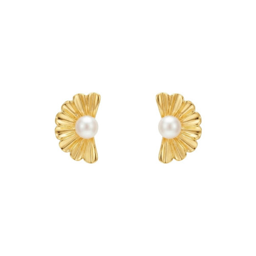 PENDIENTE MEDIA FLOR CON PERLA NATURAL - PE7159CH